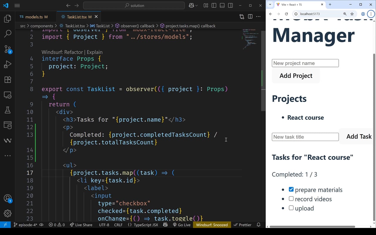 State Management with MobX in React 4 - نمونه ای از بخش قسمت 4 در آموزش مدیریت داده در React با MobX