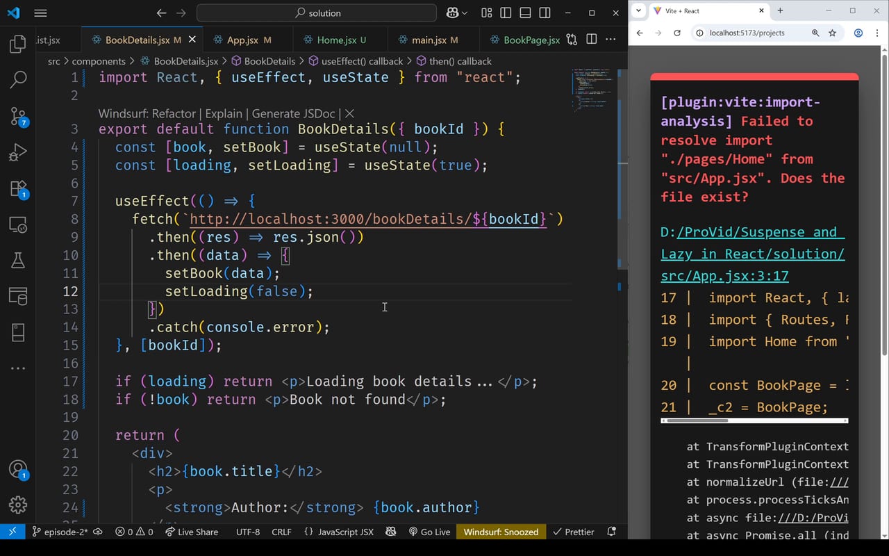 Suspense and Lazy in React 2 - نمونه ای از بخش قسمت 2 در آموزش پیاده سازی Lazy و Suspense در React