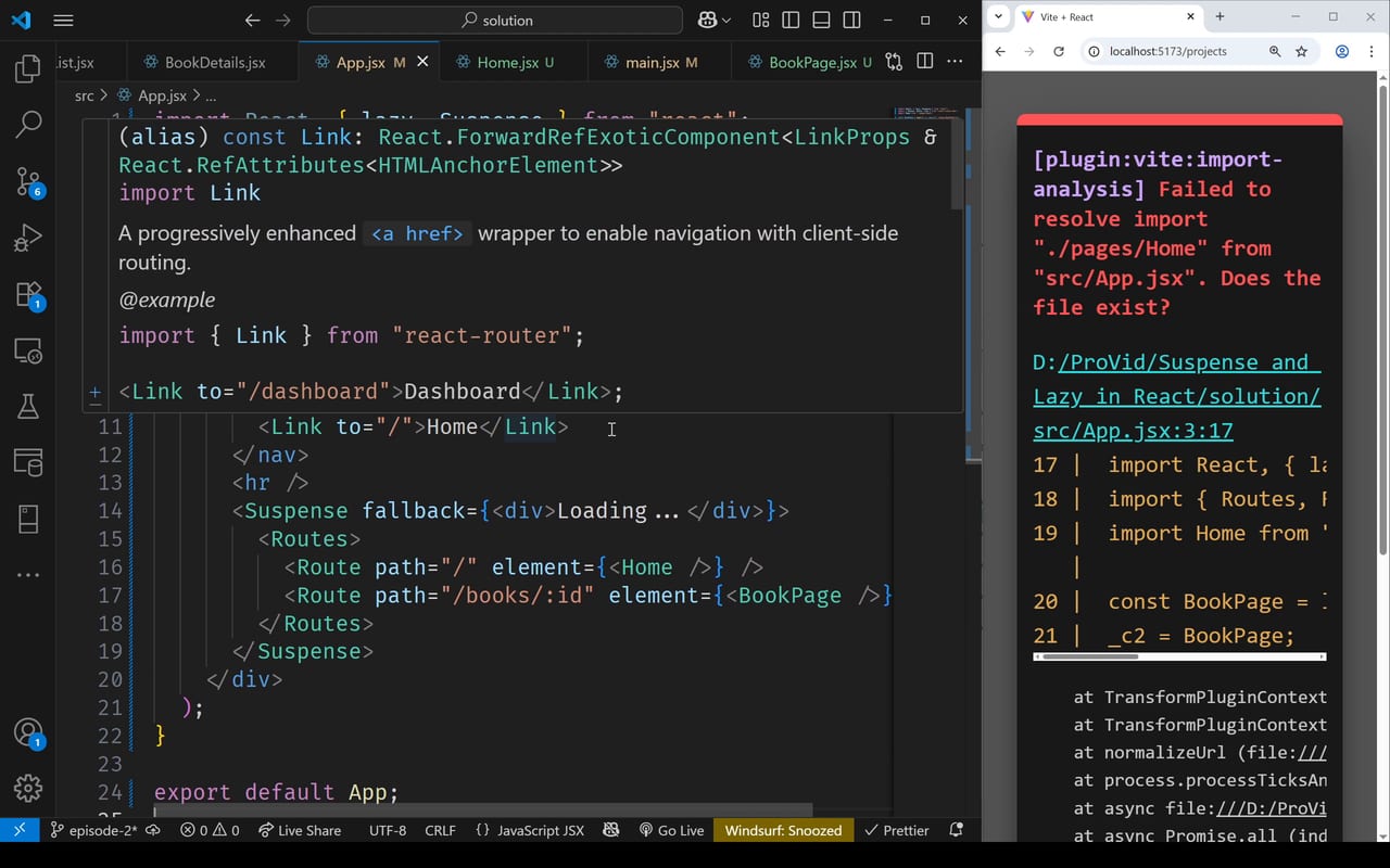 Suspense and Lazy in React 2 - نمونه ای از بخش قسمت 2 در آموزش پیاده سازی Lazy و Suspense در React