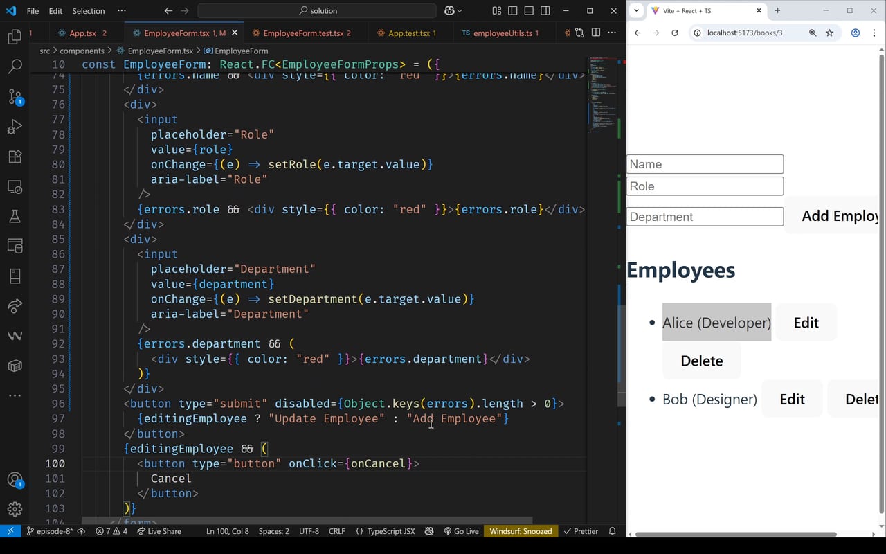 Testing in React Applications 8 - نمونه ای از بخش قسمت 8 در آموزش نوشتن تست در اپلیکیشن های ری اکت React